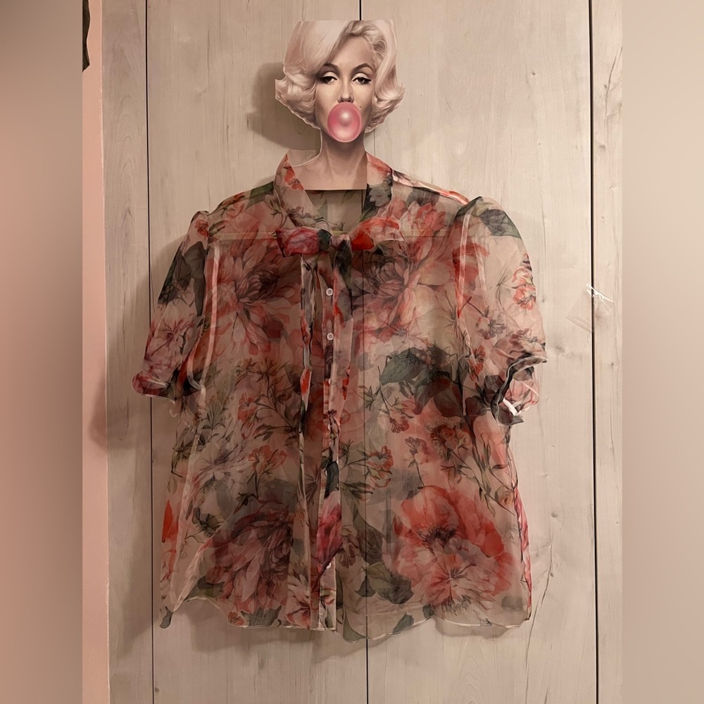 Very Sheer muted floral blouse
